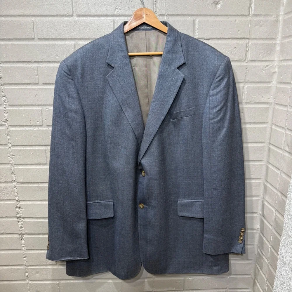 Oscar de la Renta Blue Silk Wool Windowpane Blazer 48L Linea 1 Sport Coat Preppy